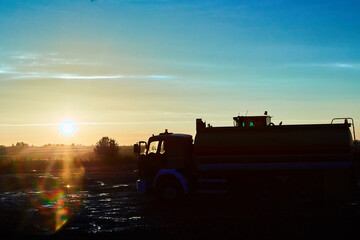sunset over the truck 
