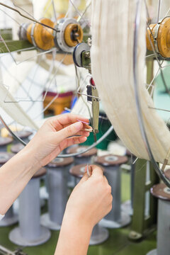 Silk factory machine making silk fabric