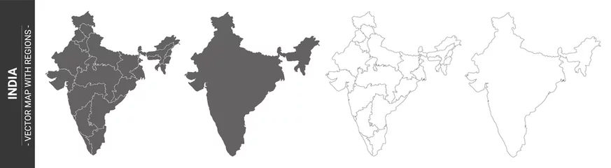 Fotobehang set van 4 politieke kaarten van India met regio& 39 s geïsoleerd op een witte achtergrond © agrus