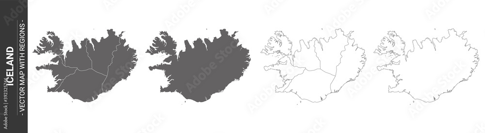 Wall mural set of 4 political maps of iceland with regions isolated on white background
