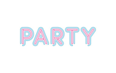 party lettering in neon font of pink and blue color