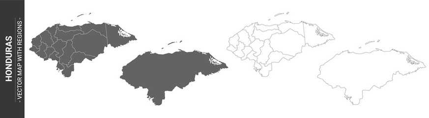 Obraz premium set of 4 political maps of Honduras with regions isolated on white background