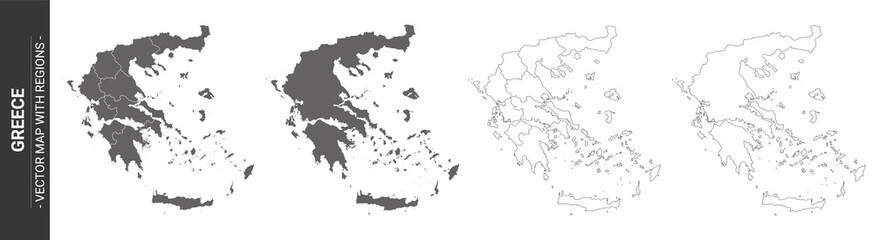 Naklejka premium set of 4 political maps of Greece with regions isolated on white background