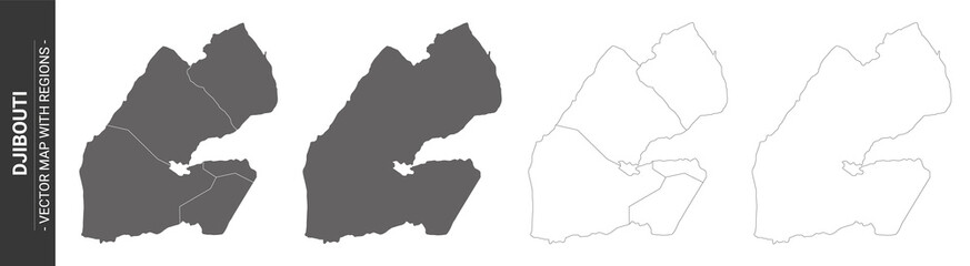 Fototapeta premium set of 4 political maps of Djibouti with regions isolated on white background