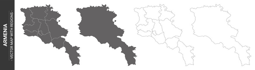 set of 4 political maps of Armenia  with regions isolated on white background