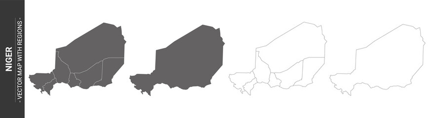 Fototapeta premium set of 4 political maps of Niger with regions isolated on white background