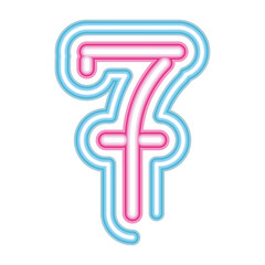 number 7 neon font pink and blue on white background
