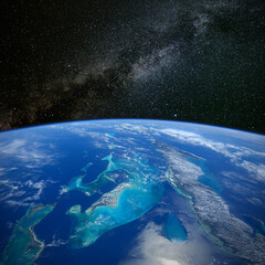 Fototapeta na wymiar The Bahamas and Cuba from space. Elements of this image furnished by NASA.
