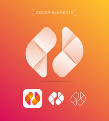 Vector abstract letter O logo design template. Fluent material, origami paper, flat, line style icon set.