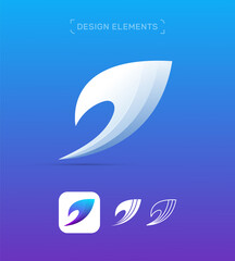 Vector abstract logo design template. Fluent material, origami paper style icon set. Arrow, letter V, dynamic