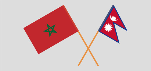 Crossed flags of Morocco and Nepal