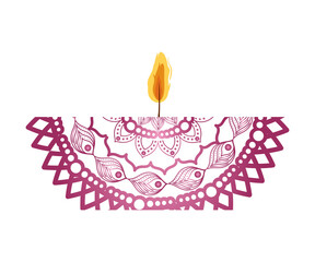 mandala of color fuchsia with a candle on white background