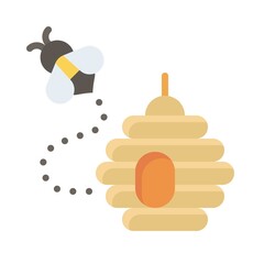 Bee flying out beehive icon, Thanksgiving related vector