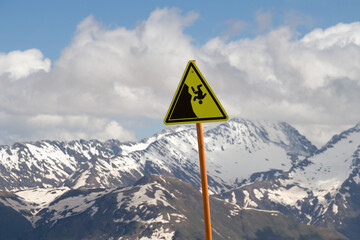 Warning signs in mountains