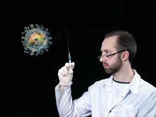 A doctor with a vaccine against a virus