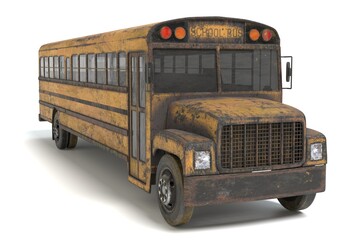 3D Illustration of a Abandoned School Bus