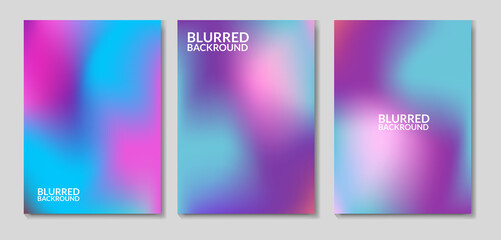 Blurred backgrounds set with modern abstract blurred dark color gradient patterns. Smooth templates collection for brochures, posters, banners, flyers and cards. Vector illustration.
