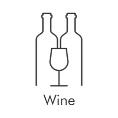 Logotipo con texto Wine con 2 botellas de vino con copa  con líneas de color gris