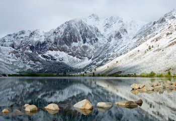 Dawn at Convict Lake, Ca., after a spring snowstorm. - 392332787