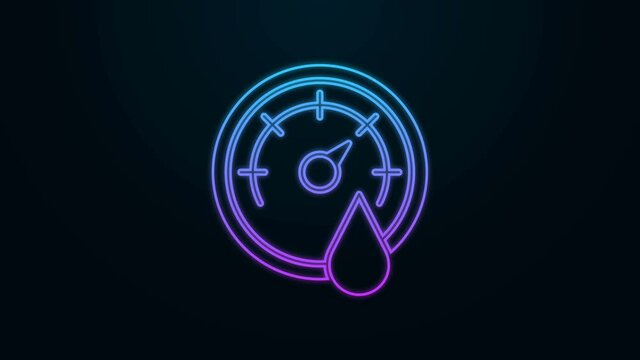 Glowing neon line Sauna thermometer icon isolated on black background. Sauna and bath equipment. 4K Video motion graphic animation