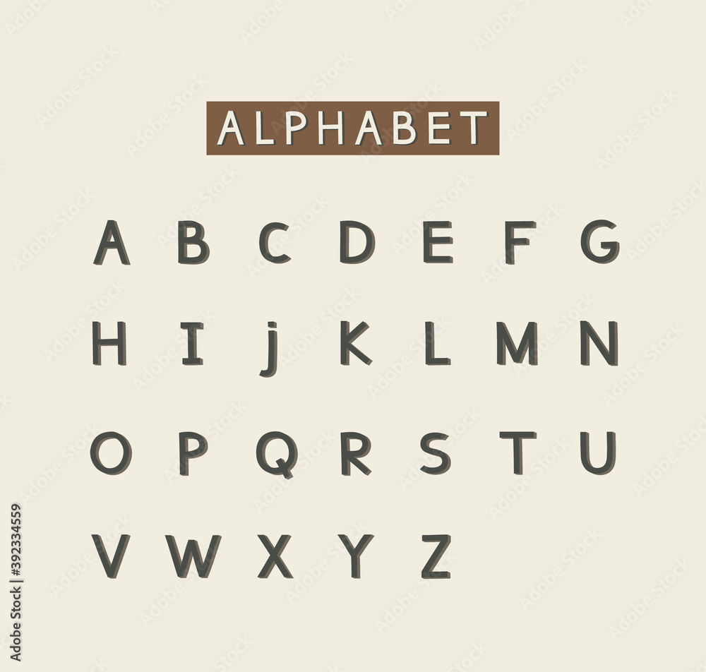 Fototapete vector illustration of english hand-drawn 3d capital alphabet with square edges. set of big brown le