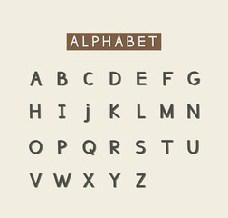 Vector illustration of English hand-drawn 3d capital alphabet with square edges. Set of big brown letters on a beige background. Thin lettering set isolated on a beige background in pastel colors. 