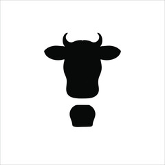 Cow head sign. Cow vector icon. Cow head black silhouette with bell. Hand drawn illustration isolated on a white background. 