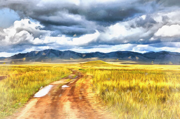 Salbyk kurgan colorful painting, tumulus, 5th century BC, Khakassia Russia.