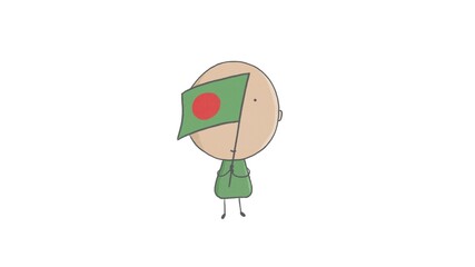 Pencil drawing of a boy holding a Bangladeshi flag