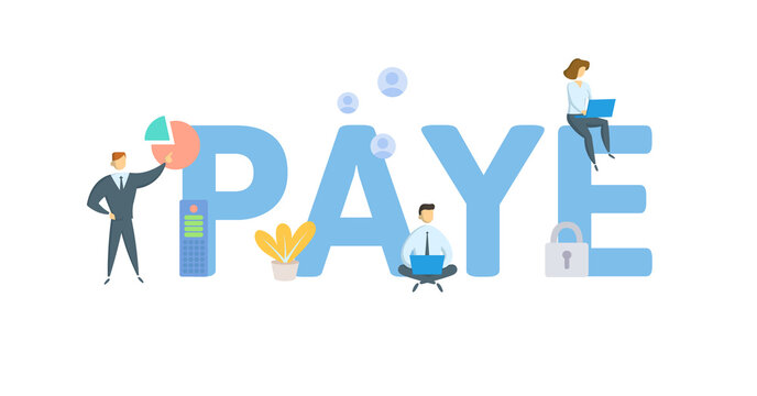PAYE, Pay As You Earn. Concept with keywords, people and icons. Flat vector illustration. Isolated on white background.