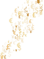 Euro dollar pound yen gold symbols flying currency vector illustration. Payment pattern. Currency 
