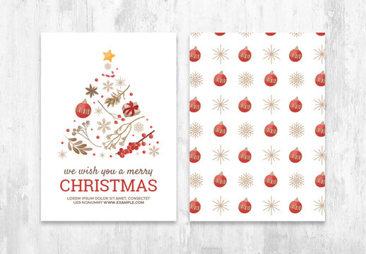 Simple Christmas Flyer Postcard with Traditional Decorations