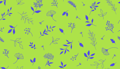 Elegant seamless pattern with plants and herbs. Hand drawn vector illustration.