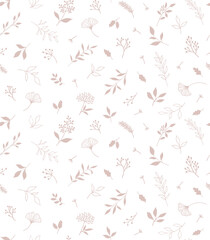 Elegant seamless pattern with plants and herbs. Hand drawn vector illustration.