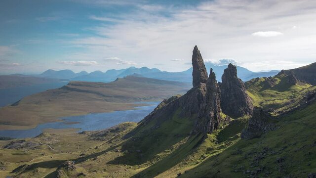 forward and reverse time lapse of Old Man of Storr Rock, Isle of Skye, Scotland