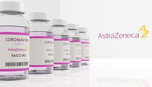 Guilherand-Granges, France - November 13, 2020. Covid-19 vaccine with AstraZeneca logo. British-Swedish multinational pharmaceutical and biopharmaceutical company.