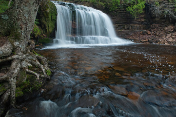 Spring landscape of Wagner Falls captured with motion blur, Hiawatha National Forest, Michigan's Upper Peninsula, USA