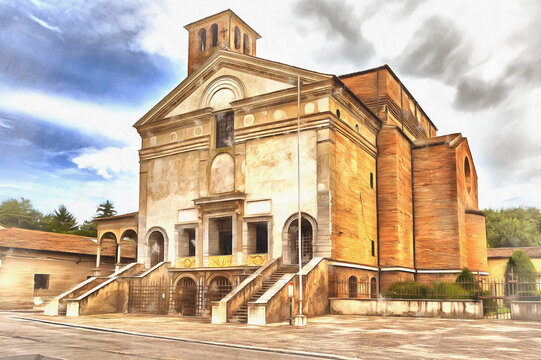 San Sebastiano church colorful painting, 1529, Mantua, Lombardy Italy.