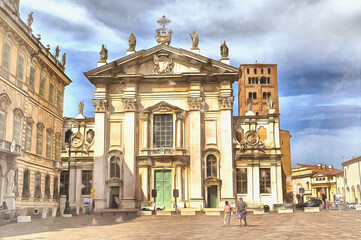 Fototapeta na wymiar Mantua Cathedral colorful painting, Mantua, Lombardy Italy.
