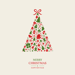 Fototapeta na wymiar Christmas tree made of Xmas characters. Greeting card. Vector