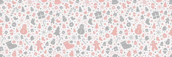 Christmas decorations on white background. Xmas seamless pattern. Vector
