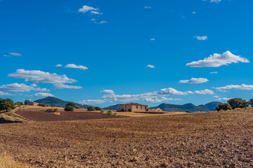 Panoramic view over the landscape of La Mancha, Spain