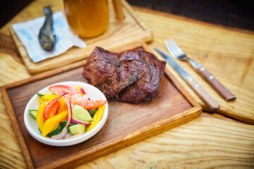 meat on a wooden board