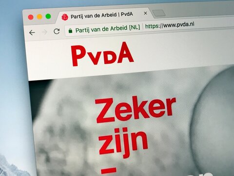 Amsterdam, the Netherlands - May 20, 2018: Website of The Dutch Labour Party (Dutch: Partij van de Arbeid, PvdA),  a social-democratic political party in the Netherlands.