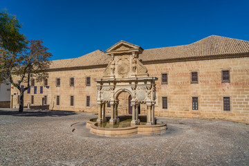 Fototapeta premium Old fountain of Saint Mary, Santa Maria, in Baeza, Andalusia, Spain. Baeza is World heritage site by Unesco.