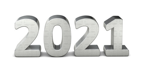 New year text silver 2021 3d rendering