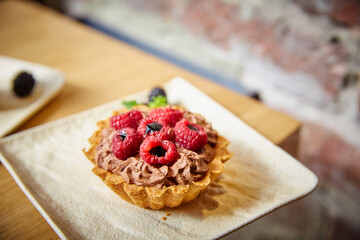 cake with raspberries