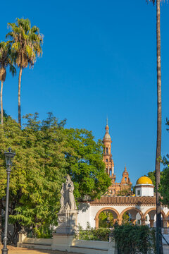 Parque de Maria Luisa is a famous public park in Sevilla, along the Guadalquivir River, Andalusia. vertical