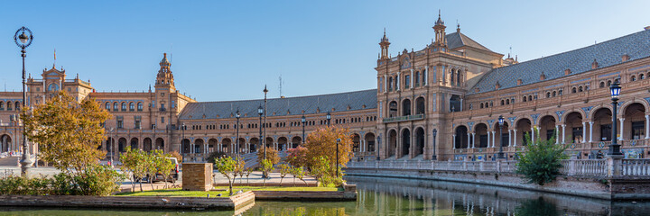 The Plaza de Espana, Spain Square, in Seville, Andalusia, Spain. It is located in the Parque de Maria Luisa, panorama