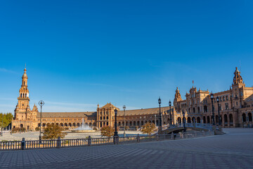 Fototapeta na wymiar The Plaza de Espana, Spain Square, in Seville, Andalusia, Spain. It is located in the Parque de Maria Luisa